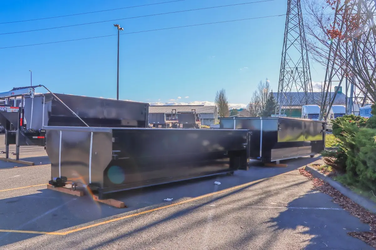 Roll-off dumpster ready for waste disposal at job site for Roll Off Dumpster Rental in Union City